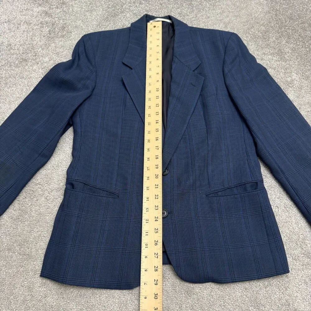 Vintage 80s Boss Hugo Boss Corleone Wool Suit Blazer Jacket Mens 38S Blue Plaid
